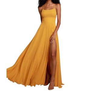 Lulus Dreamy Romance Mustard Yellow Backless Maxi Dress Size Small 💛